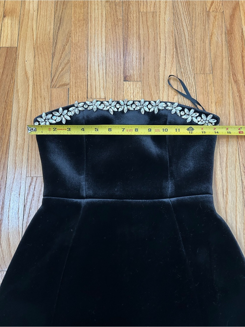 Club L London Strapless Black Velvet Mini Dress with Crystal Trim - Picture 8 of 9